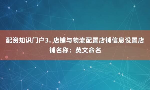 配资知识门户3. 店铺与物流配置店铺信息设置店铺名称：英文命名